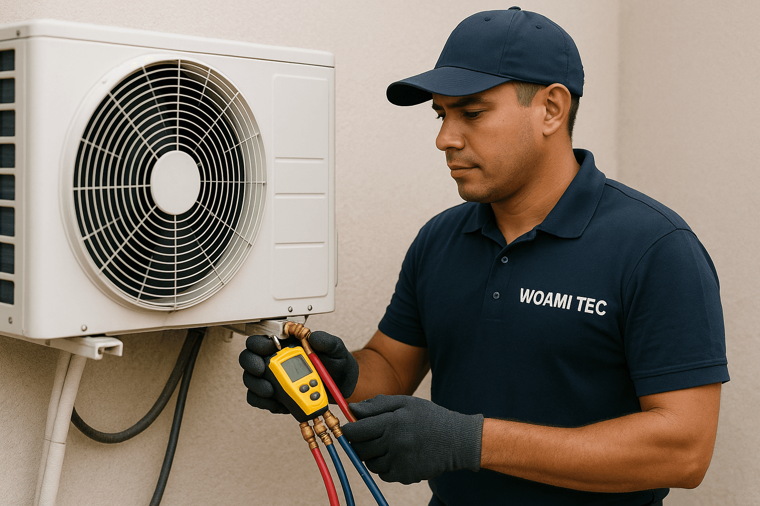 Técnico de WOAMI TECH trabajando en aire acondicionado